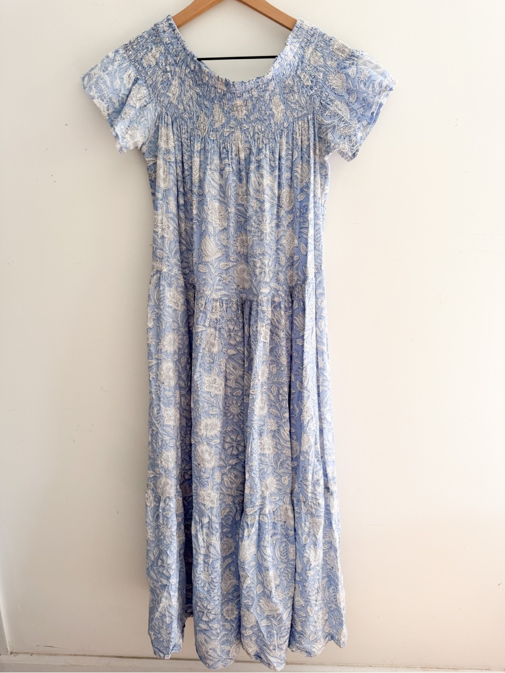 Marea Block Print Tiered Maxi Dress Size S - Picture 2 of 8